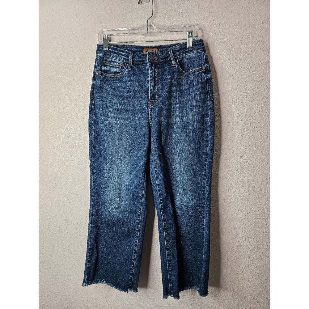 Judy Blue Los Angeles Wide Crop Jeans Dark Wash Raw Hem 9/29 Casual High Waist
